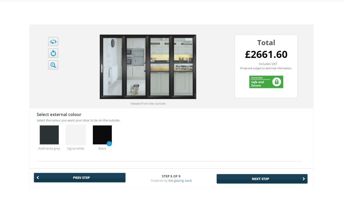 Door configuration options for aluminium bifold doors - choose colour