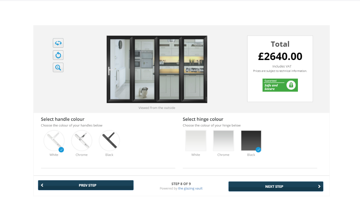 Aluminium bi-fold doors online designer - handles and hinges